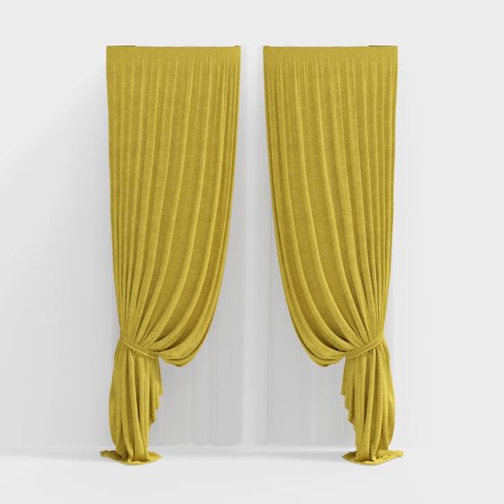 Vibrant Yellow Curtains 3D Model - Sunlight Window