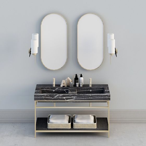 Elegant Double Sink Vanity 3D Model for Modern Bathrooms