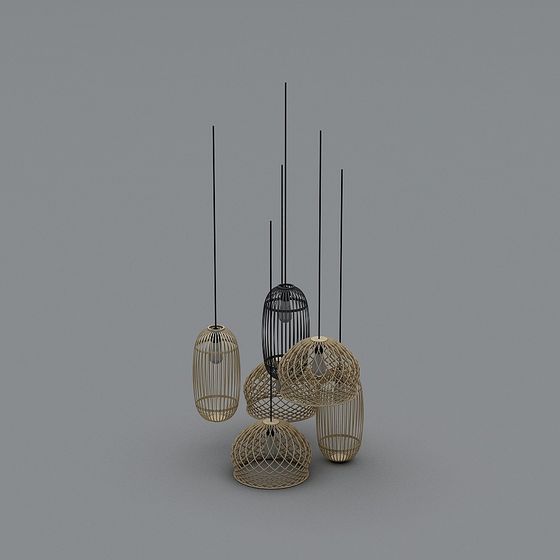 Elegant Low-Polygon Birdcage Pendant Light 3D model