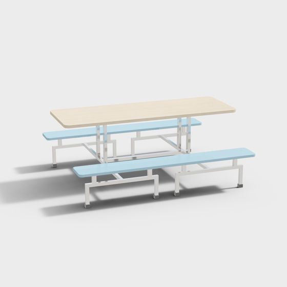 Modern School Long Table and Chairs 3D model