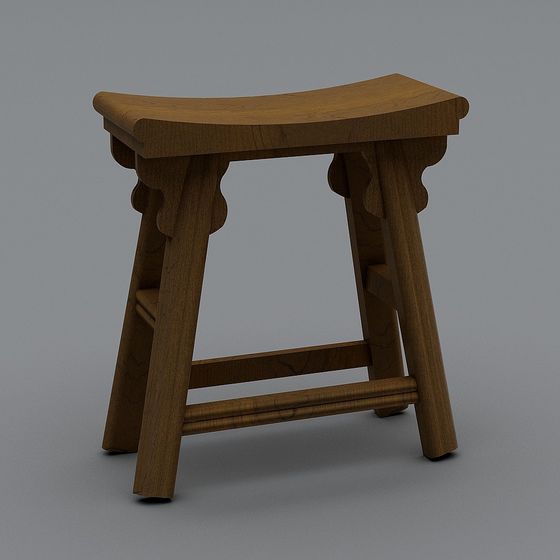 Elegant Low-Polygon Wooden Stool 3D model