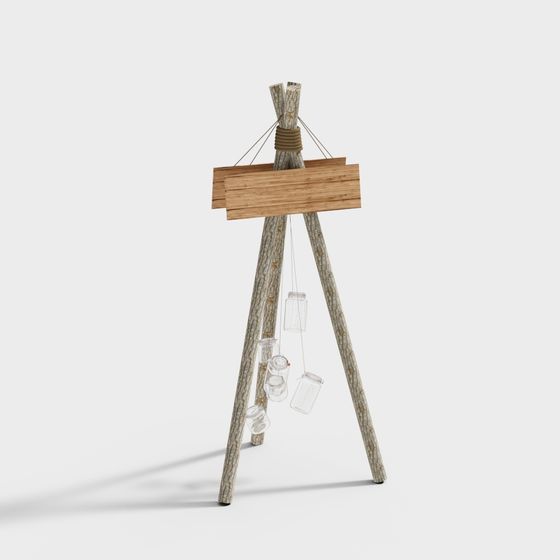 Charming Wooden Tripod 3D Model