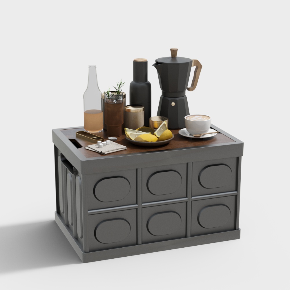 Elegant Urban Coffee Corner 3D Model – Minimalist Gray Storage