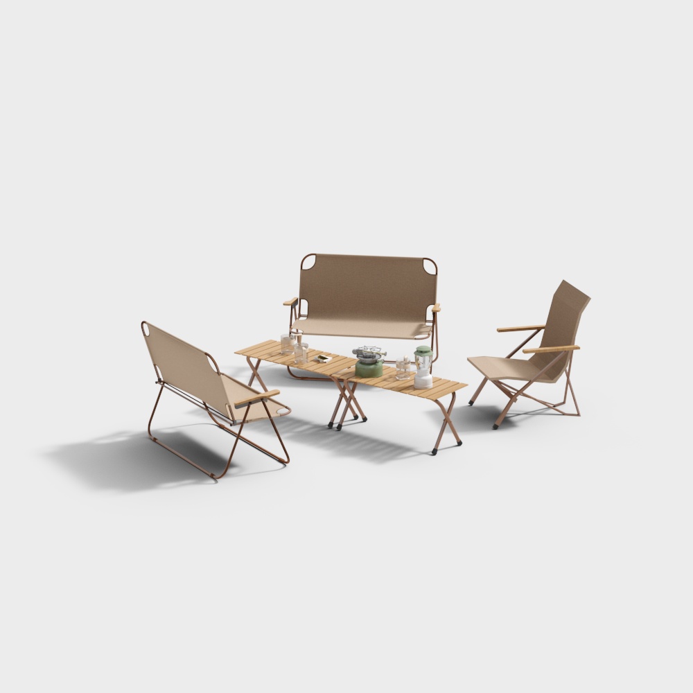 Low Poly Outdoor Furniture Set – Wood and Metal
