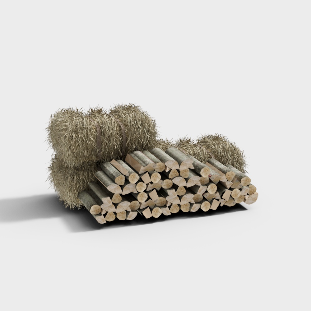 Haybale and Sticks 3D Model – Low-Poly Rural Assets