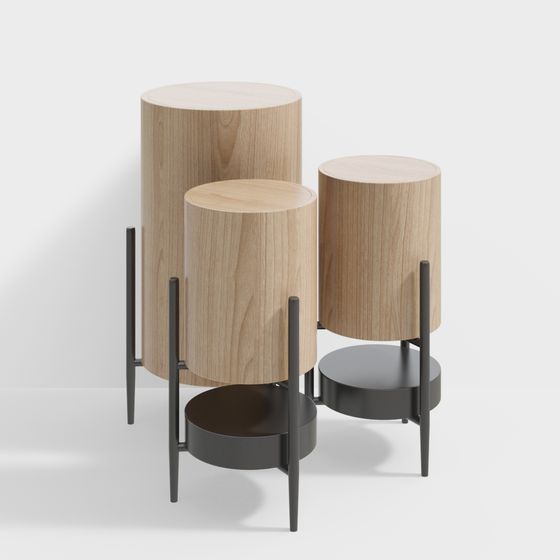 Unique Wooden Stump Side Table 3D model