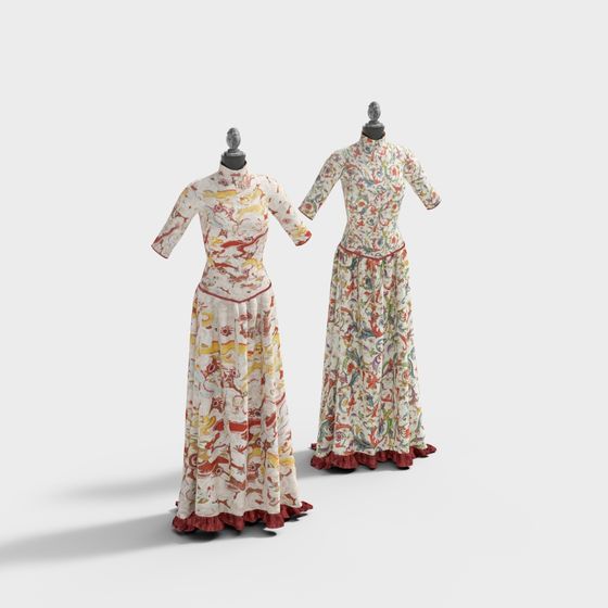 Vintage Qipao 3D model with Oriental Charm