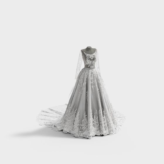 Elegant Wedding Dress 3D Model