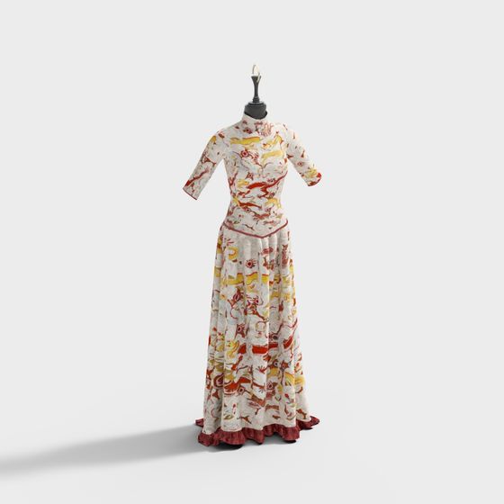 Dragon Dance Long Skirt Low Poly 3D Model for Creative Projects