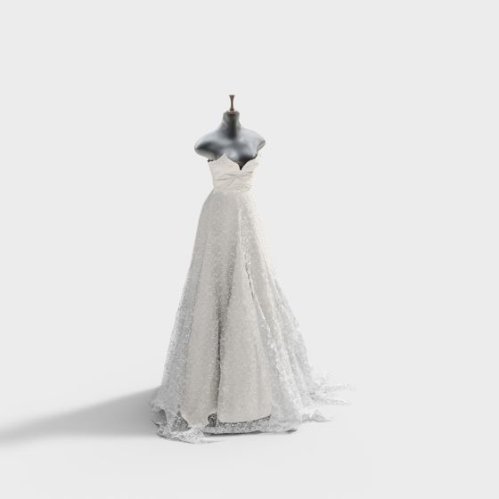Graceful Low-Poly Wedding Dress 3D model