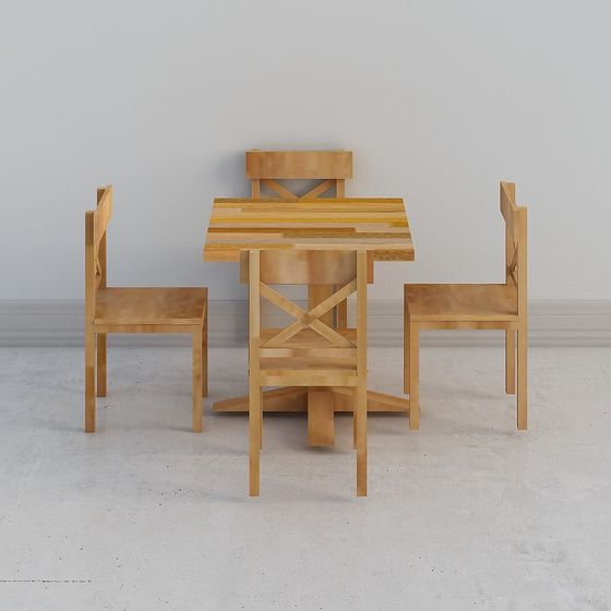 Wooden Dining Table and Chair Set 3D model