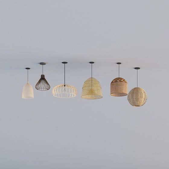 Elegant 3D Model of 6 Distinct Chandeliers