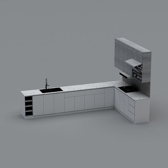 Stylish Low-Polygon Kitchen 3D model for Modern Living