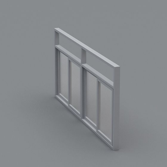 Modern white aluminium sliding window with four glass panels on grey background