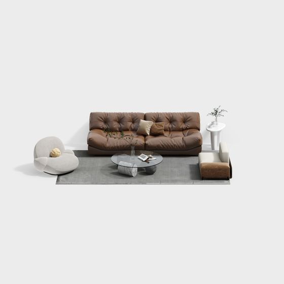 Chic Low-Polygon Sofa Set 3D model for Contemporary Spaces