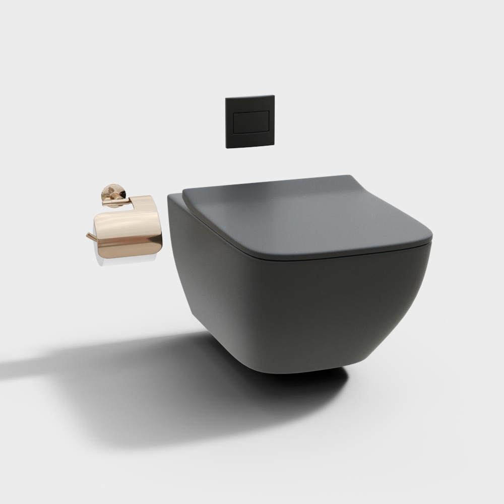 Sleek Floating Toilet 3D Model – Matte Black Ceramic
