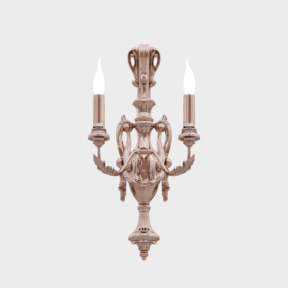 Elegant Baroque Wall Lamp 3D Model – Gold Vintage Style