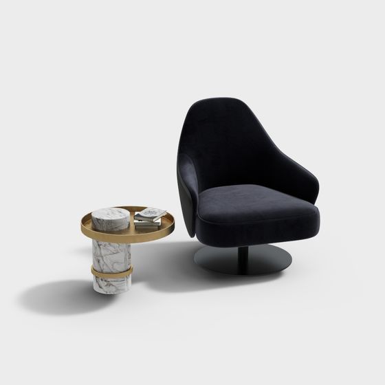 Elegant Velvet Sofa and Marble Side Table 3D model