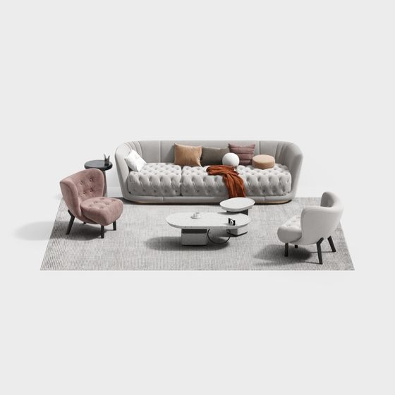 Stylish Low-Poly Sofa Set 3D Model
