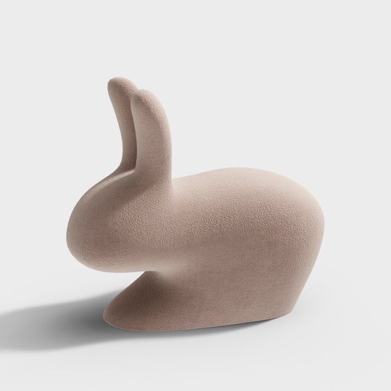 Beige textured rabbit shaped footrest with modern style and smooth curves on white background
