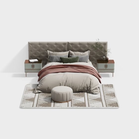 Elegant Low-Polygon Bedroom Set 3D Model