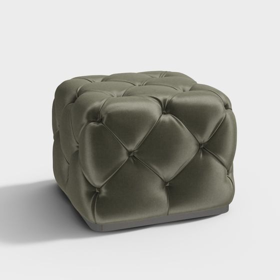Vintage Olive Green Velvet Stool 3D model