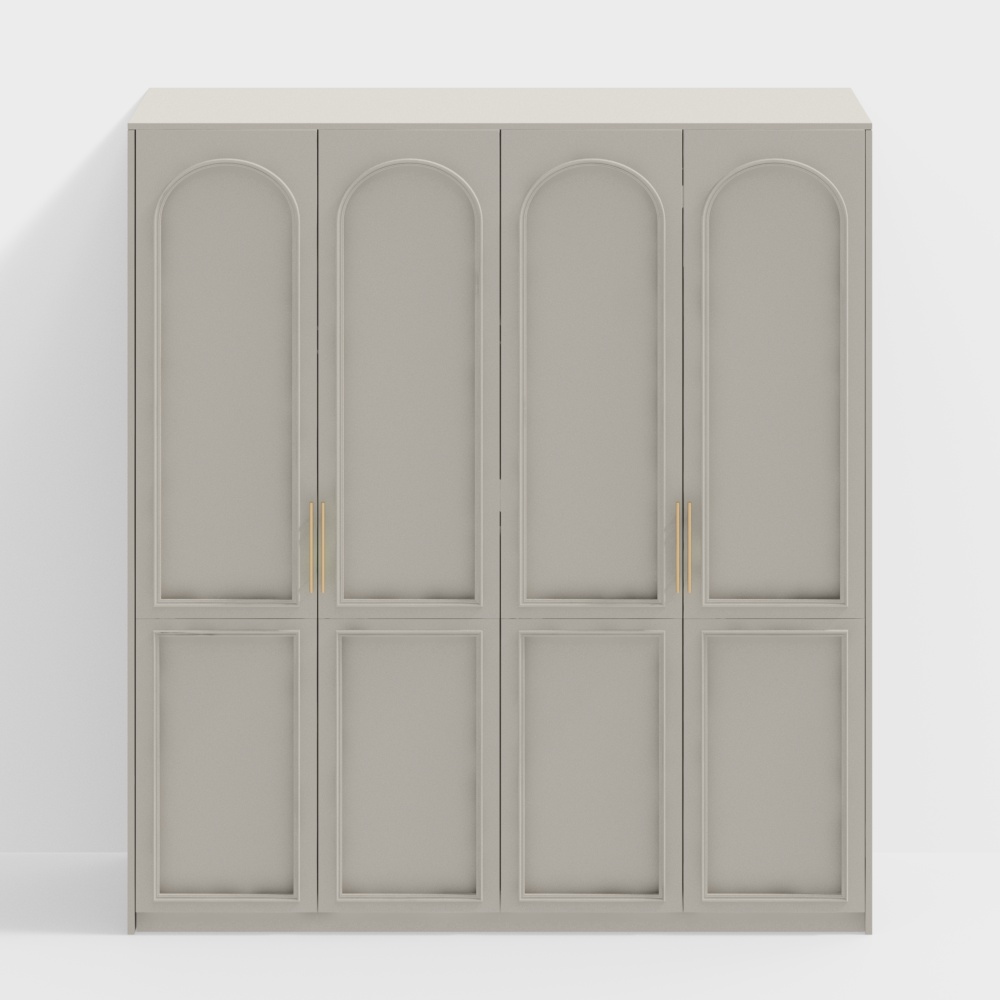 Arched Door Cabinet 3D Model – Minimalist Gray & Gold