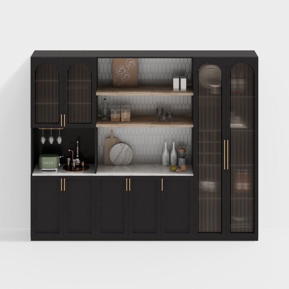 Urban Wine Cabinet 3D Model – Minimalist Black & Gold