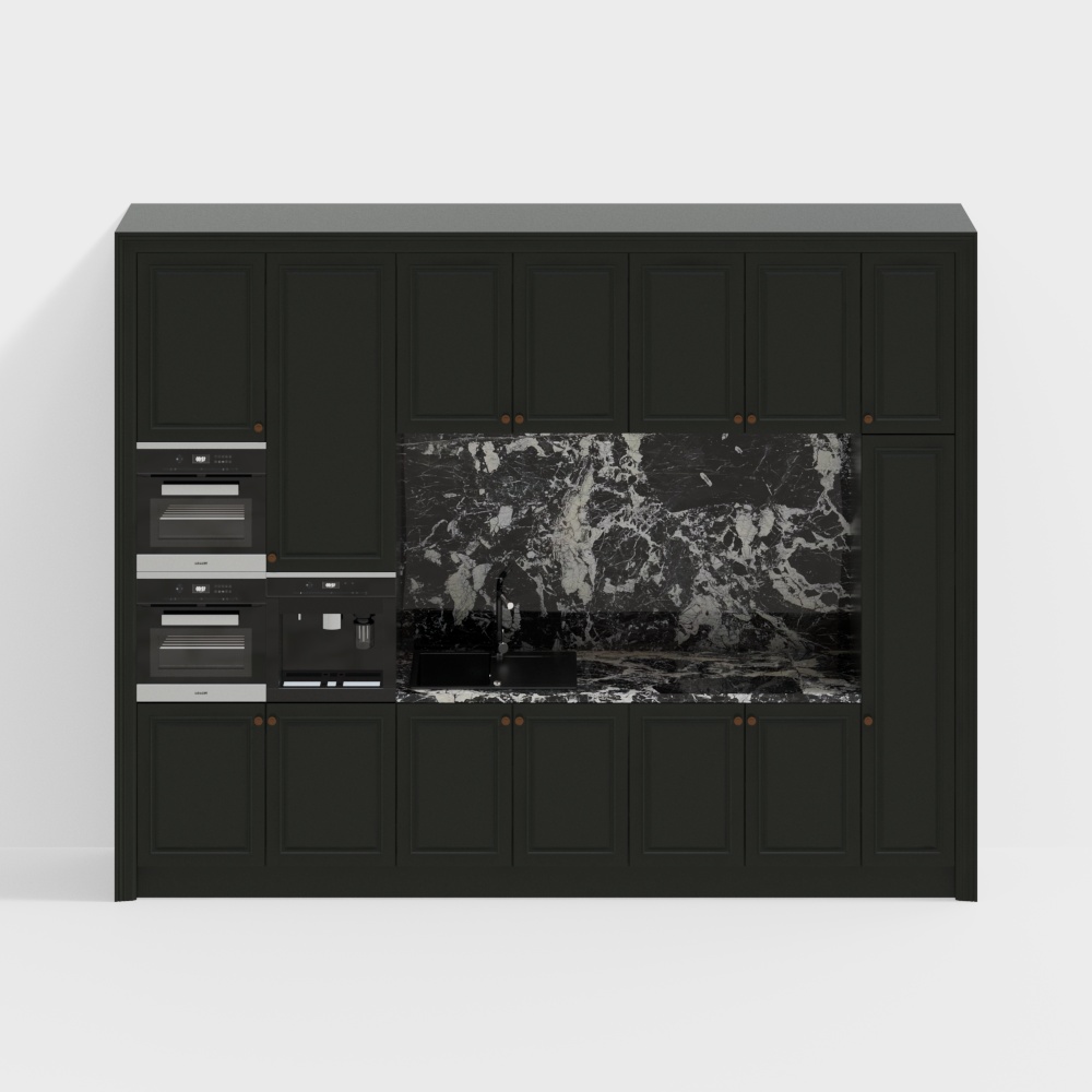 Minimalist Green Kitchen Cabinet 3D Model – Modern Design