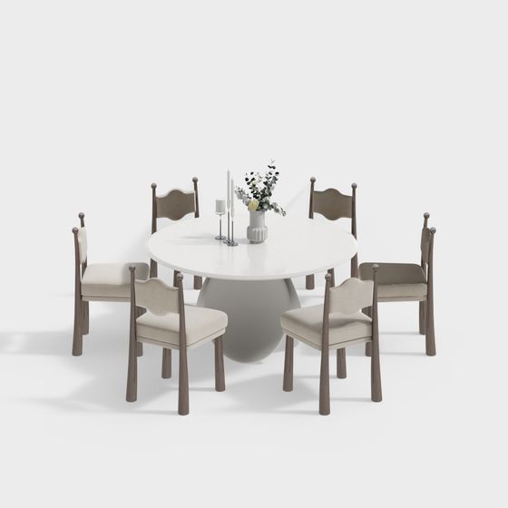 Round Table with Six Chairs 3D model