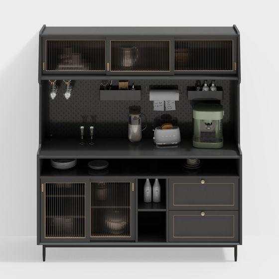 Asian-Inspired French Style Sideboard 3D Model in Black