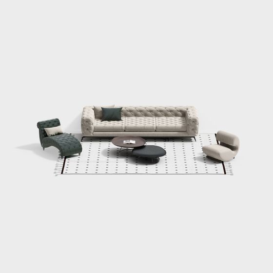 Elegant Low-Polygon Sofa Set 3D model