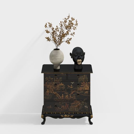Black and Gold Antique Cabinet 3D model