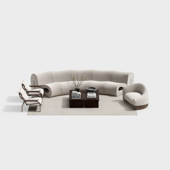 Chic Black and Brown French Style Sofa Set 3D Model