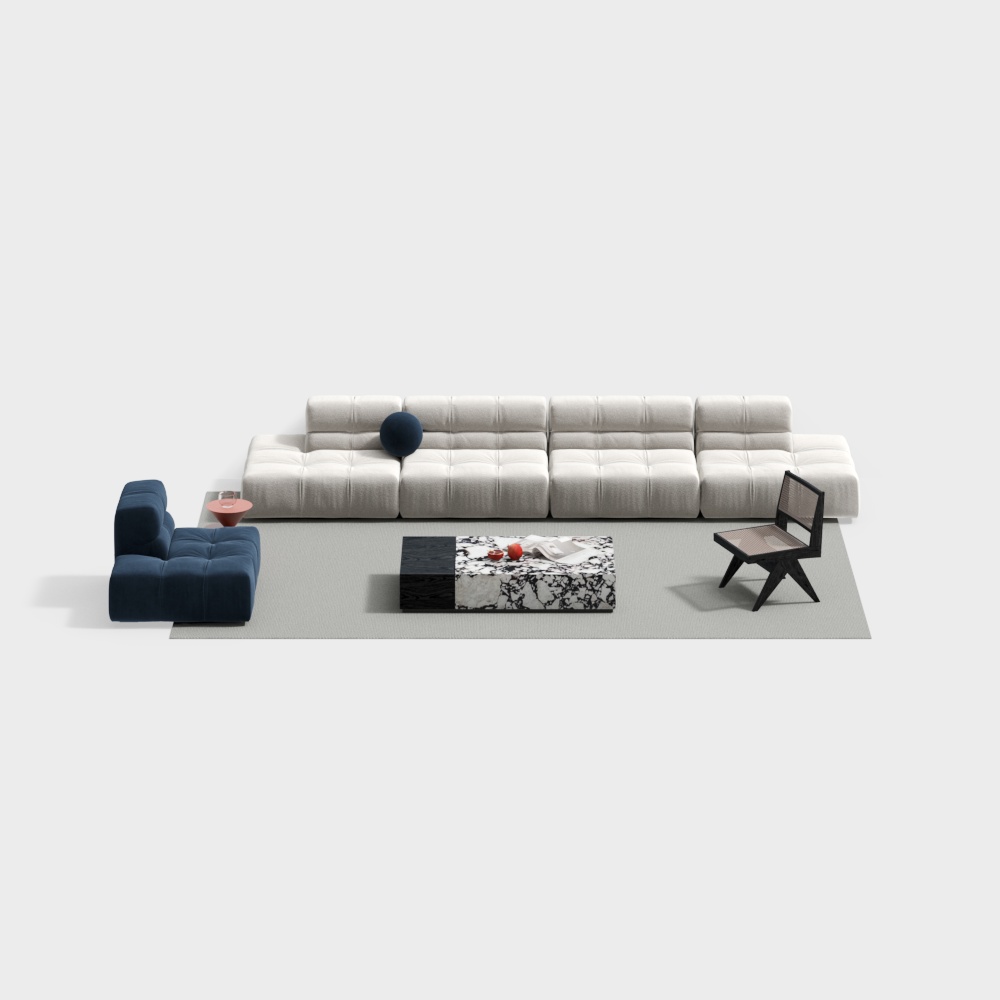 Elegant Low-Polygon Sofa Set 3D model