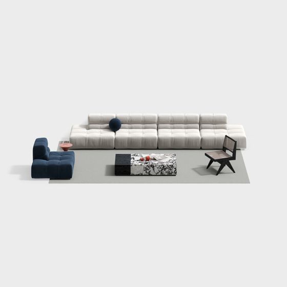 Stylish Low-Polygon Sofa Set 3D model for Modern Interiors