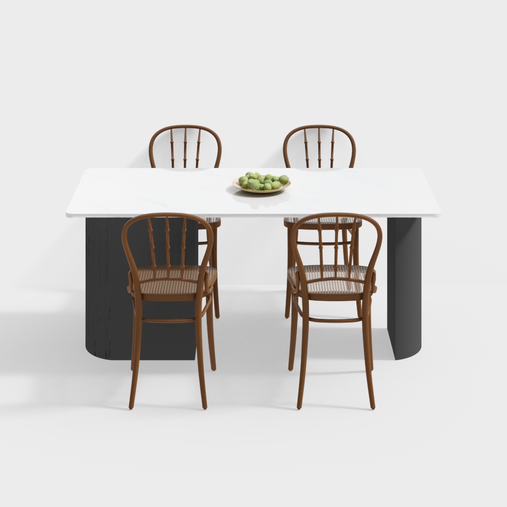 Minimalist Dining Set 3D Model – Scandinavian Wood & Marble
