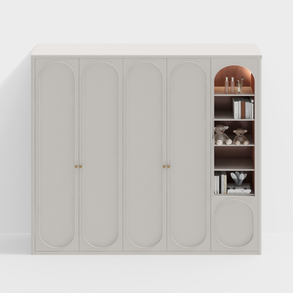 Elegant Curved Storage Cabinet 3D Model – Low-Poly Gray Finish