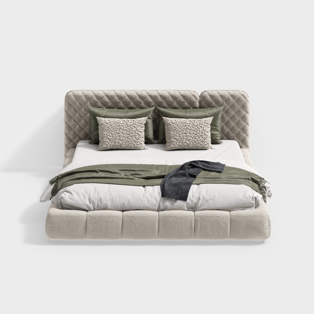 Cozy Retreat Bed 3D Model – Beige and Green Design