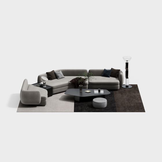 Minotti Modern Sofa Coffee Table Set 3D Model