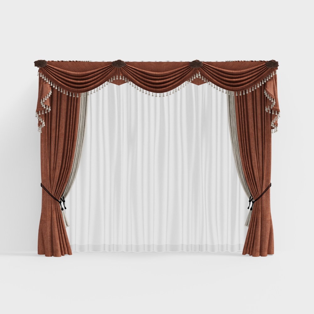 Low-Poly Curtain 3D Model – Red & Gray Silk Texture