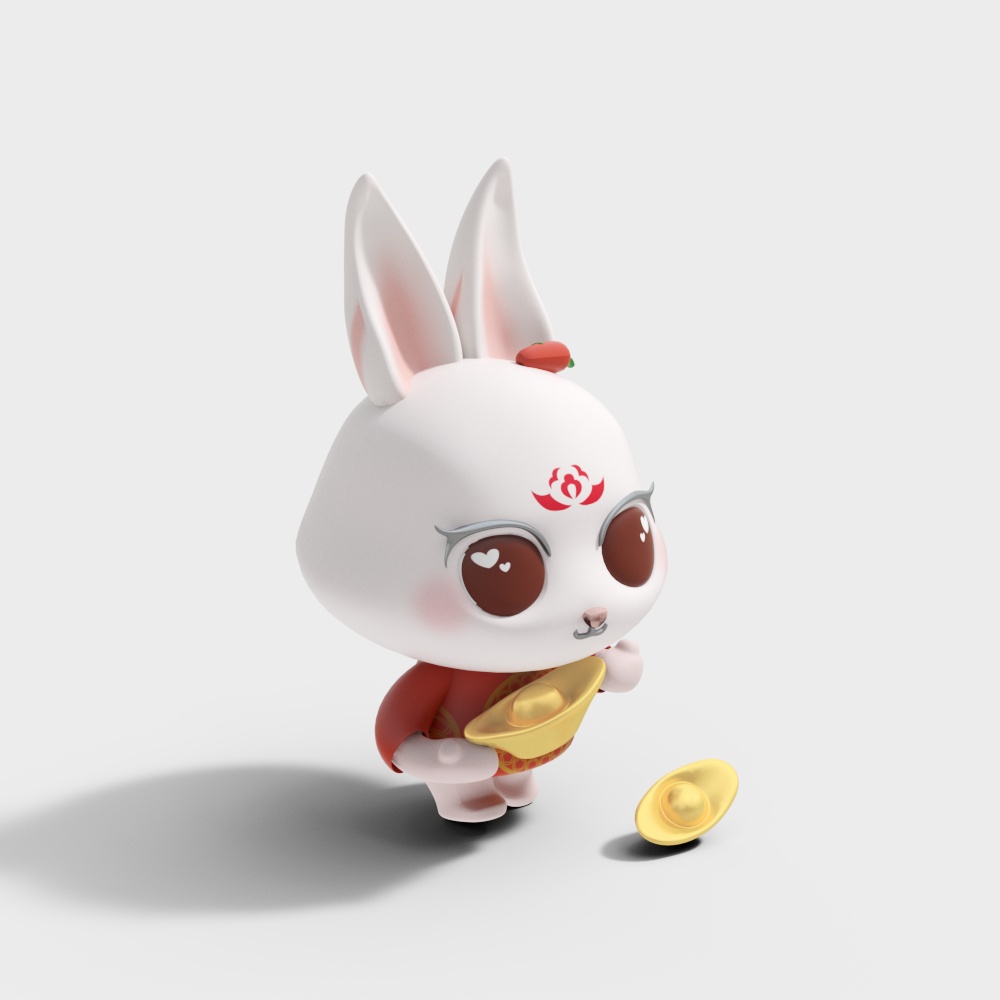 Cute Low-Poly Rabbit Wealth God 3D Model