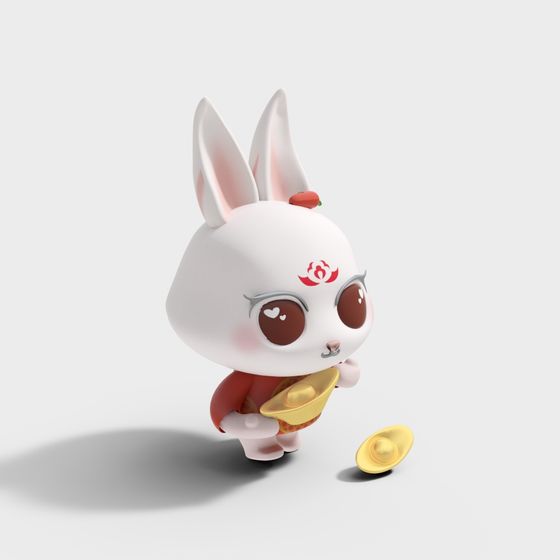 Cute Low-Poly Rabbit Wealth God 3D Model