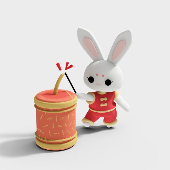 Charming Low-Poly Rabbit 3D model in Traditional Chinese Outfit