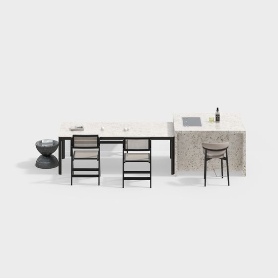 Sleek Office Desk and Bar Combo 3D model