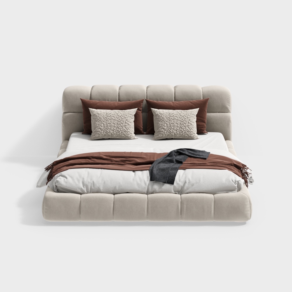 Elegant Low-Poly Bed 3D Model – Minimalist Beige Design