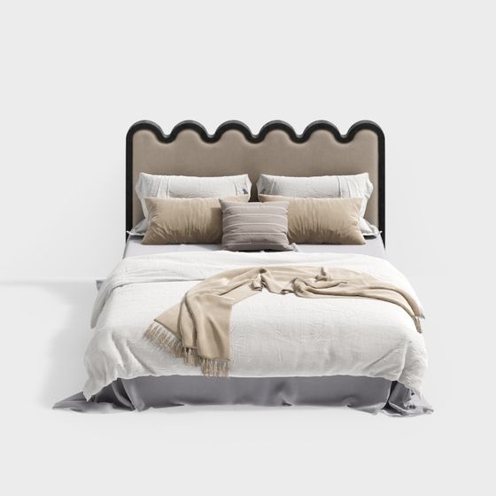 Chic Black French Creamy Style Double Bed 3D Model for Cozy Bedrooms