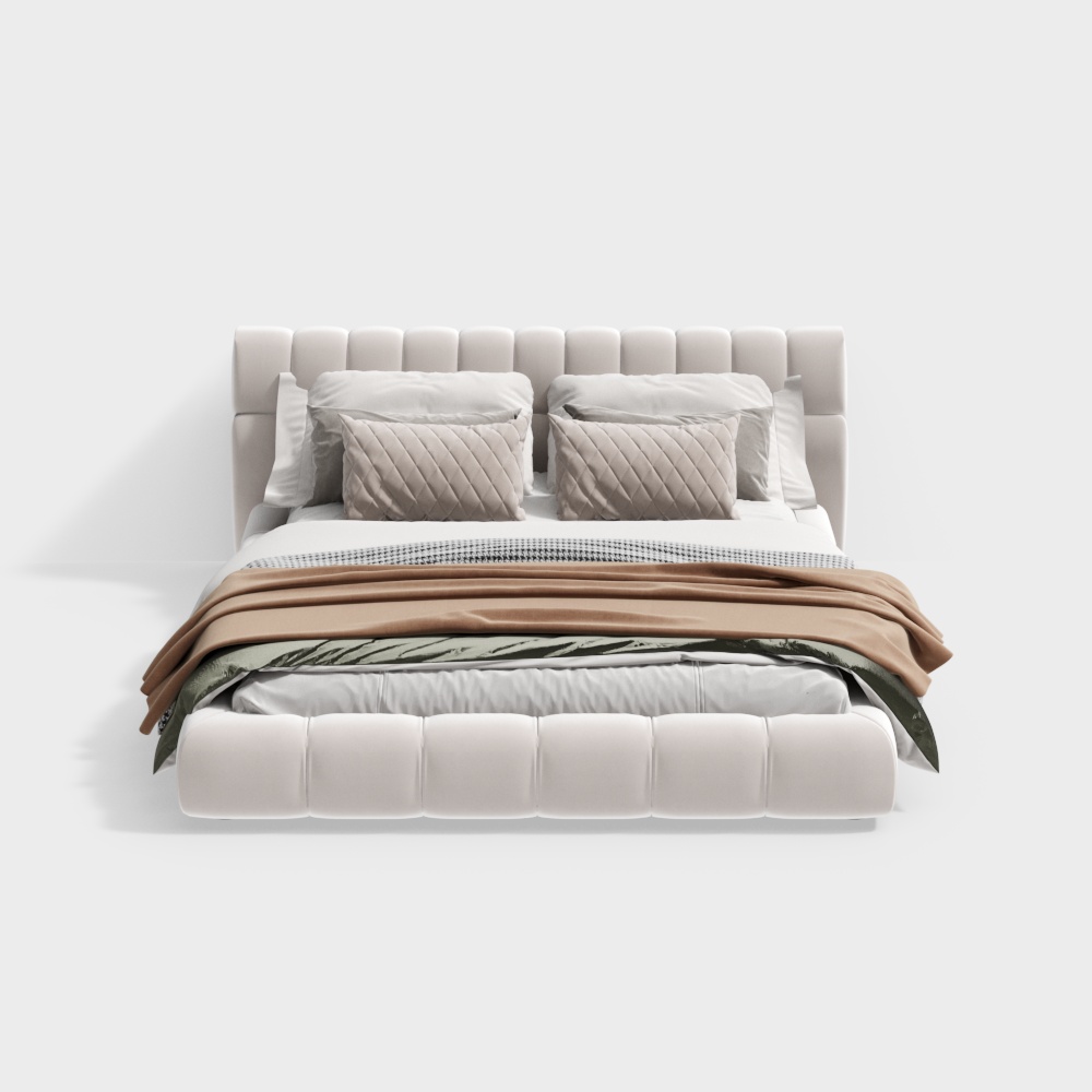Elegant Low-Polygon 3D Bed Model – Soft Beige Design