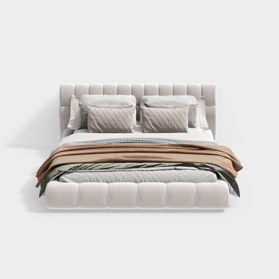 Elegant Beige French Double Bed 3D Model for Cozy Bedrooms