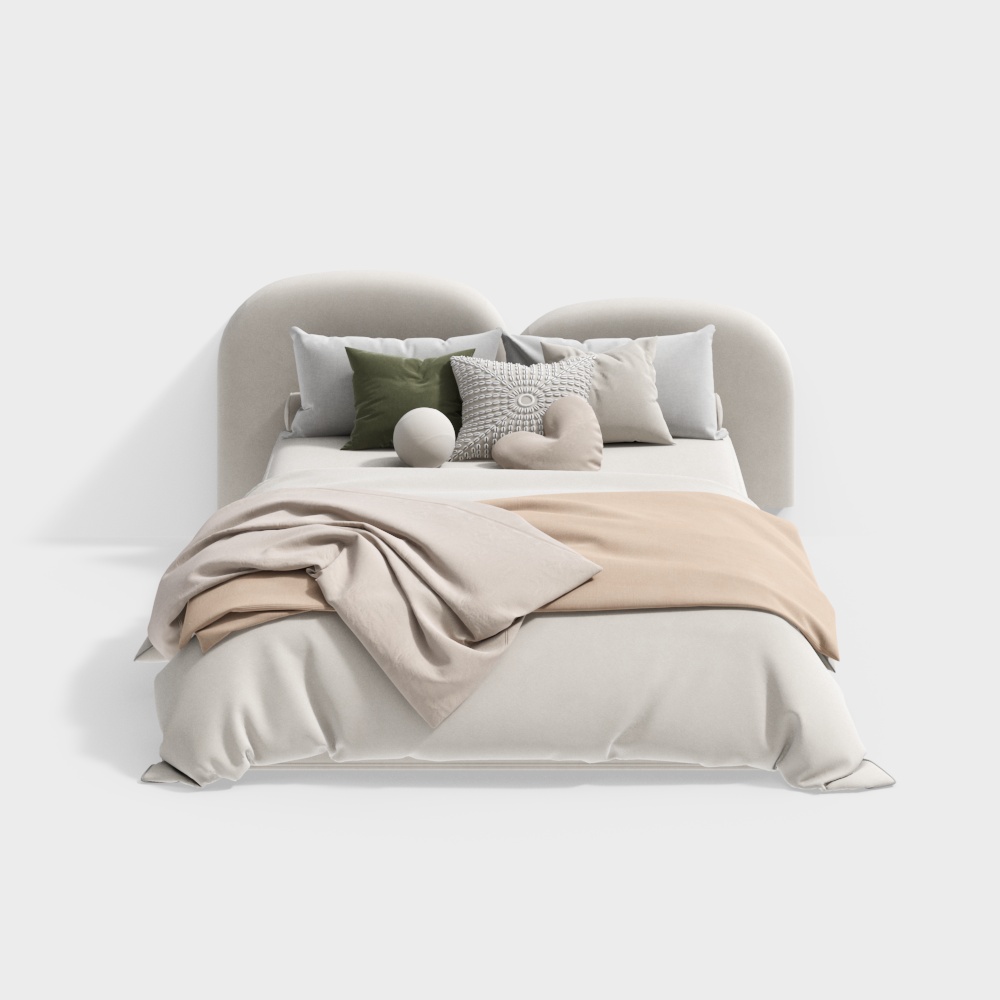 Elegant Minimalist Bed 3D Model – Refined Neutral Design